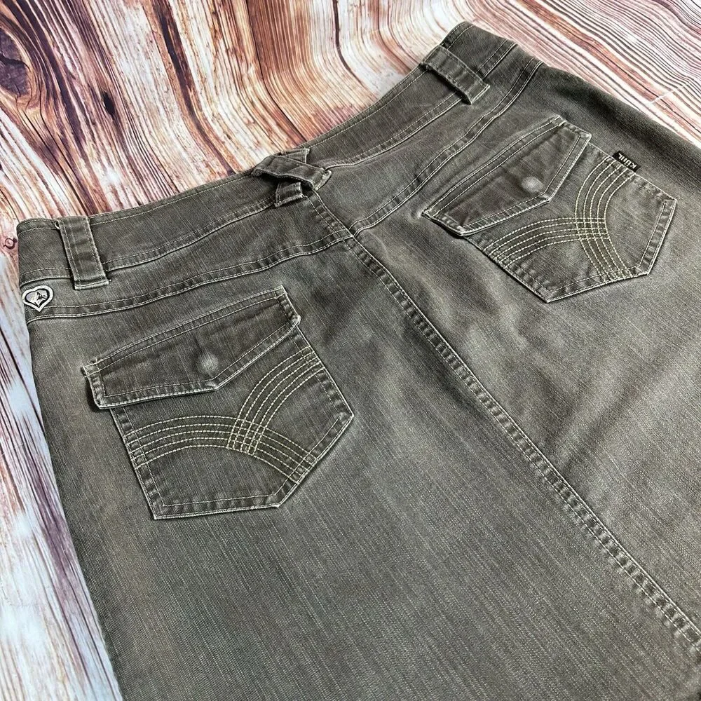 Kuhl STIRR ADVENTURE Size 12 Olive Green Knee Length Jean Denim Skirt 33x18.5 - Picture 8 of 10